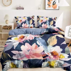 Purple Black Floral Series Duvet Cover Set King Queen Size 3-Piece Set Microfiber Bedding Set Perfect for Mother's Day Gift Super Soft Skin Friendly Long Lasting