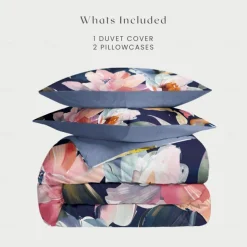 Purple Black Floral Series Duvet Cover Set King Queen Size 3-Piece Set Microfiber Bedding Set Perfect for Mother's Day Gift Super Soft Skin Friendly Long Lasting