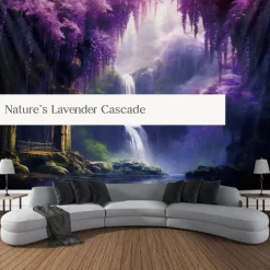 Purple Garden Hanging Tapestry Wall Art Large Tapestry Mural Decor Photograph Backdrop Blanket Curtain Home Bedroom Living Room Decoration Wisteria Flower Waterfall