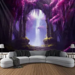 Purple Garden Hanging Tapestry Wall Art Large Tapestry Mural Decor Photograph Backdrop Blanket Curtain Home Bedroom Living Room Decoration Wisteria Flower Waterfall