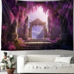 Purple Garden Hanging Tapestry Wall Art Large Tapestry Mural Decor Photograph Backdrop Blanket Curtain Home Bedroom Living Room Decoration Wisteria Flower Waterfall