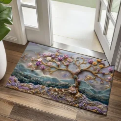 Purple Sparkling Tree of Life Doormat Floor Mats Washable Rugs Kitchen Mat Non-Slip Oil Proof Rug Indoor Outdoor Mat Bedroom Decor Bathroom Mat Entrance Rug