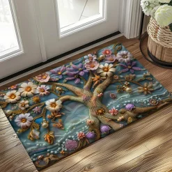 Purple Sparkling Tree of Life Doormat Floor Mats Washable Rugs Kitchen Mat Non-Slip Oil Proof Rug Indoor Outdoor Mat Bedroom Decor Bathroom Mat Entrance Rug