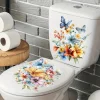 PVC Flower Butterfly Toilet Cover Toilet Tank Decoration Stickers, Waterproof Self-adhesive Removable Bathroom Wall Stickers, Modern Home Decoration
