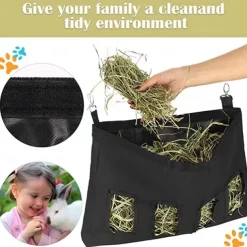Rabbit Hay Feeder Bag,Hay Holder with Adjustable Shoulder Strap,Hay Bag Hanging Feeder for Rabbit Guinea Pig,Small Animals Hay Feeder Bag with Oxford Cloth Fabric