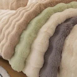 Rabbit Plush Mesh Red Sofa Cushion, Winter Thickened Plush Cushion, Non Slip Leather Sofa Cover, Cloth Towel