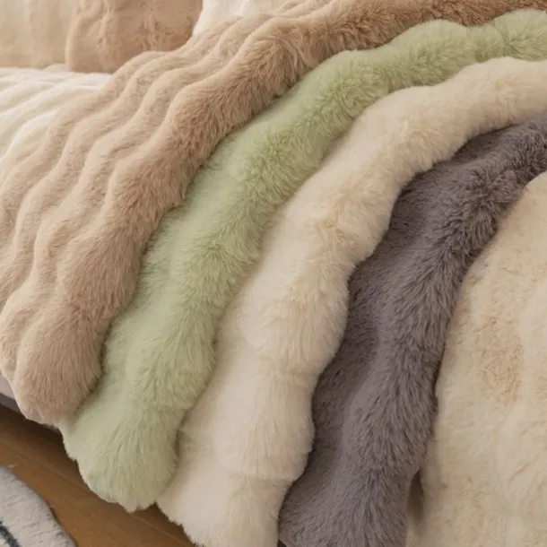 Rabbit Plush Mesh Red Sofa Cushion, Winter Thickened Plush Cushion, Non Slip Leather Sofa Cover, Cloth Towel