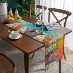 Rabbit Print Table Runner, Kitchen Dining Table Decor, Print Decor Table Runners for Indoor Outdoor Home Farmhouse Holiday Wedding Birthday Party Decoration