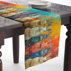 Rabbit Print Table Runner, Kitchen Dining Table Decor, Print Decor Table Runners for Indoor Outdoor Home Farmhouse Holiday Wedding Birthday Party Decoration