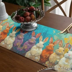 Rabbit Print Table Runner, Kitchen Dining Table Decor, Print Decor Table Runners for Indoor Outdoor Home Farmhouse Holiday Wedding Birthday Party Decoration