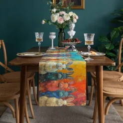 Rabbit Print Table Runner, Kitchen Dining Table Decor, Print Decor Table Runners for Indoor Outdoor Home Farmhouse Holiday Wedding Birthday Party Decoration