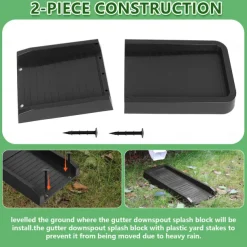 Rain Gutter Downspout Splash Block with 2 Ground Spikes 1pc Drain Extender
