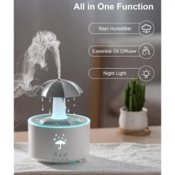 Rain Umbrella Humidifier & Aroma Diffuser with Soothing Rain Sounds, Water Drip Effect, 7 Colors Mood Light, Timer and Auto-Off, Ideal for Relaxation, Sleep, Home, Bedroom, Desk