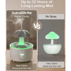 Rain Umbrella Humidifier & Aroma Diffuser with Soothing Rain Sounds, Water Drip Effect, 7 Colors Mood Light, Timer and Auto-Off, Ideal for Relaxation, Sleep, Home, Bedroom, Desk