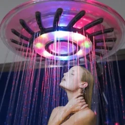 Rainbow 2 Modes LED Overhead Shower Head, 8 inch Round Rainfall Shower Head with Glow Light, 7 Color Automatically Changing Shower Top Head, Shower Bathroom Accessories