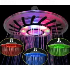 Rainbow 2 Modes LED Overhead Shower Head, 8 inch Round Rainfall Shower Head with Glow Light, 7 Color Automatically Changing Shower Top Head, Shower Bathroom Accessories