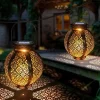 Ramadan Eid Lights Solar Lights Outdoor Hanging Solar Vintage Garden Lamp Retro Lanterns Hollow Solar Lights With Handle For Yard Tree Fence Patio Landscape Garland Lighting