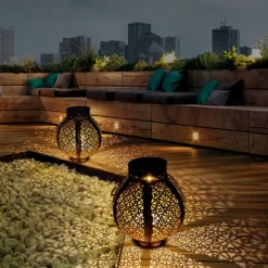 Ramadan Eid Lights Solar Lights Outdoor Hanging Solar Vintage Garden Lamp Retro Lanterns Hollow Solar Lights With Handle For Yard Tree Fence Patio Landscape Garland Lighting