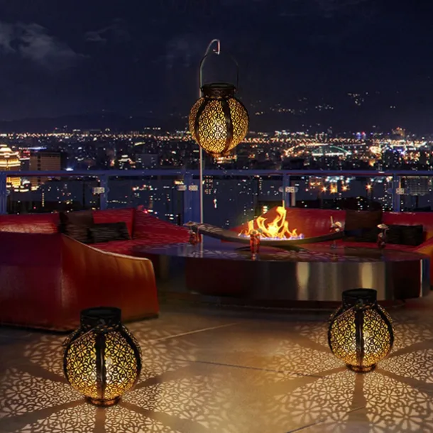 Ramadan Eid Lights Solar Lights Outdoor Hanging Solar Vintage Garden Lamp Retro Lanterns Hollow Solar Lights With Handle For Yard Tree Fence Patio Landscape Garland Lighting