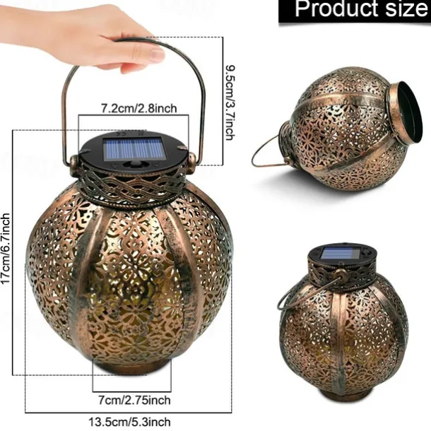 Ramadan Eid Lights Solar Lights Outdoor Hanging Solar Vintage Garden Lamp Retro Lanterns Hollow Solar Lights With Handle For Yard Tree Fence Patio Landscape Garland Lighting