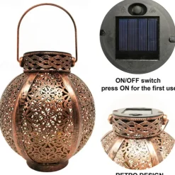 Ramadan Eid Lights Solar Lights Outdoor Hanging Solar Vintage Garden Lamp Retro Lanterns Hollow Solar Lights With Handle For Yard Tree Fence Patio Landscape Garland Lighting