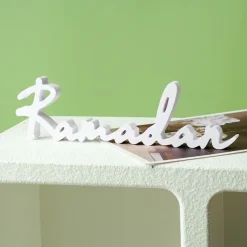Ramadan Letter Table Decor – Creative White PVC Foam Letter Ornaments, Festive Desktop Decoration for Eid al-Fitr & Eid al-Adha