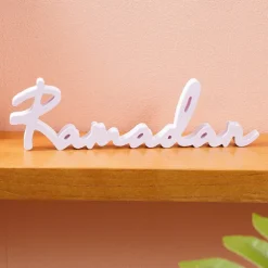 Ramadan Letter Table Decor – Creative White PVC Foam Letter Ornaments, Festive Desktop Decoration for Eid al-Fitr & Eid al-Adha