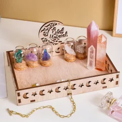 Ramadan Wooden Storage Box Tray – Star & Moon Laser Cut Design, Eid al-Fitr & Eid Celebration Table Organizer, Muslim Festival Decorative Basket