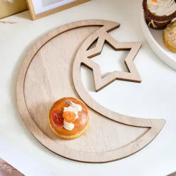 Ramadan Wooden Storage Box Tray – Star & Moon Laser Cut Design, Eid al-Fitr & Eid Celebration Table Organizer, Muslim Festival Decorative Basket