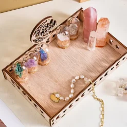 Ramadan Wooden Storage Box Tray – Star & Moon Laser Cut Design, Eid al-Fitr & Eid Celebration Table Organizer, Muslim Festival Decorative Basket