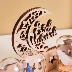 Ramadan Wooden Storage Box Tray – Star & Moon Laser Cut Design, Eid al-Fitr & Eid Celebration Table Organizer, Muslim Festival Decorative Basket