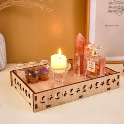 Ramadan Wooden Storage Box Tray – Star & Moon Laser Cut Design, Eid al-Fitr & Eid Celebration Table Organizer, Muslim Festival Decorative Basket