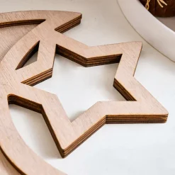 Ramadan Wooden Storage Box Tray – Star & Moon Laser Cut Design, Eid al-Fitr & Eid Celebration Table Organizer, Muslim Festival Decorative Basket