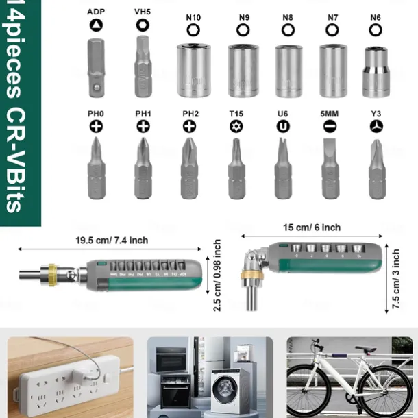 Ratcheting screwdriver set Tool Kit 14-in-1 Screw Driver Set Kit Multi Screwdriver with Magnetic Tip, 180 Degree Adjustable Angle Screwdriver Set Repair Tool