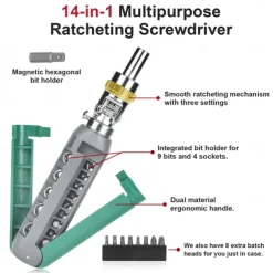 Ratcheting screwdriver set Tool Kit 14-in-1 Screw Driver Set Kit Multi Screwdriver with Magnetic Tip, 180 Degree Adjustable Angle Screwdriver Set Repair Tool