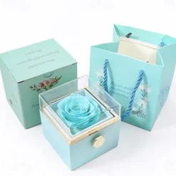 Real Eternal Rose Rotating Gift Box Set Romantic Eternal Flower | Birthday, Mothers Day, Gifts for Women, Valentine's Day Gift