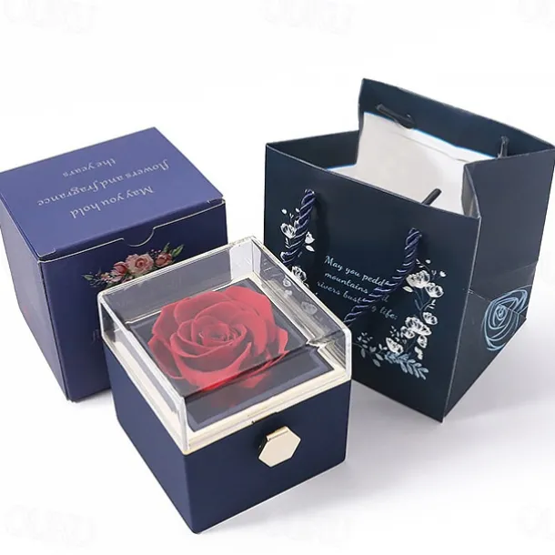Real Eternal Rose Rotating Gift Box Set Romantic Eternal Flower | Birthday, Mothers Day, Gifts for Women, Valentine's Day Gift