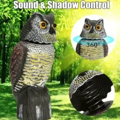 Realistic Fake Owl Decoy with Shaking Head for Garden Yard Outdoor Bird Deterrent 360 Rotation No Power Required Pest Control Sculpture