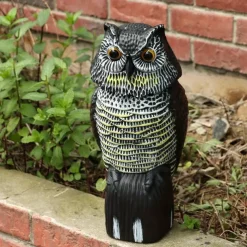 Realistic Fake Owl Decoy with Shaking Head for Garden Yard Outdoor Bird Deterrent 360 Rotation No Power Required Pest Control Sculpture
