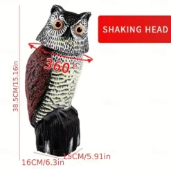 Realistic Fake Owl Decoy with Shaking Head for Garden Yard Outdoor Bird Deterrent 360 Rotation No Power Required Pest Control Sculpture