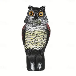 Realistic Fake Owl Decoy with Shaking Head for Garden Yard Outdoor Bird Deterrent 360 Rotation No Power Required Pest Control Sculpture