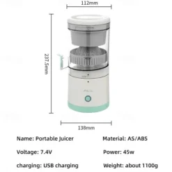 Rechargeable Electric Juicer, Portable Wireless Citrus Juicer Blender Machine