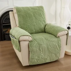 Recliner Covers for Pets Slipcover Sage Green Sofa Cover Leaf Jacquard Sofa Couch Cover Furniture Protector with Elastic Straps for Pets Kids Children Dog Cat