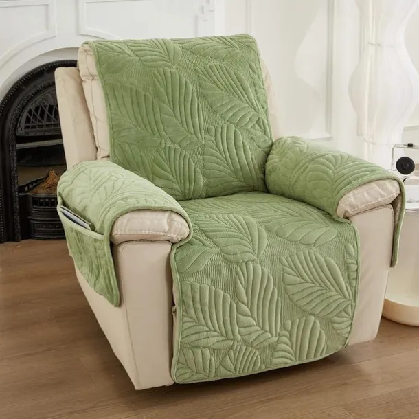 Recliner Covers for Pets Slipcover Sage Green Sofa Cover Leaf Jacquard Sofa Couch Cover Furniture Protector with Elastic Straps for Pets Kids Children Dog Cat