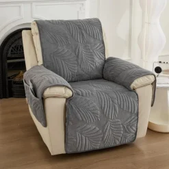 Recliner Covers for Pets Slipcover Sage Green Sofa Cover Leaf Jacquard Sofa Couch Cover Furniture Protector with Elastic Straps for Pets Kids Children Dog Cat