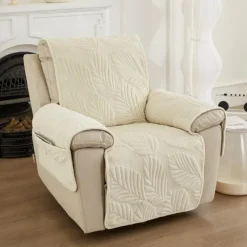 Recliner Covers for Pets Slipcover Sage Green Sofa Cover Leaf Jacquard Sofa Couch Cover Furniture Protector with Elastic Straps for Pets Kids Children Dog Cat