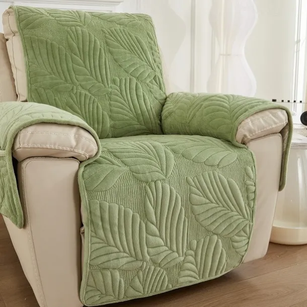 Recliner Covers for Pets Slipcover Sage Green Sofa Cover Leaf Jacquard Sofa Couch Cover Furniture Protector with Elastic Straps for Pets Kids Children Dog Cat