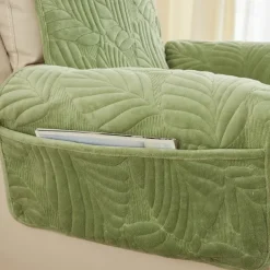 Recliner Covers for Pets Slipcover Sage Green Sofa Cover Leaf Jacquard Sofa Couch Cover Furniture Protector with Elastic Straps for Pets Kids Children Dog Cat