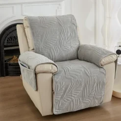 Recliner Covers for Pets Slipcover Sage Green Sofa Cover Leaf Jacquard Sofa Couch Cover Furniture Protector with Elastic Straps for Pets Kids Children Dog Cat