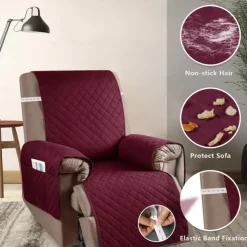 Recliner Covers Nonslip Recliner Chair Covers for Reclining Chair with Pockets, Quilted Thick Recliner Slipcovers for Pets and Kids